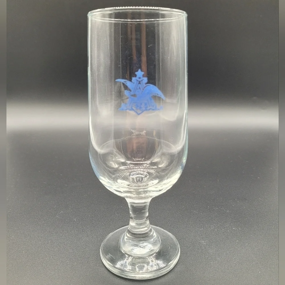 Vintage Anheuser-Busch Stemmed Glass Blue Logo Barware 7